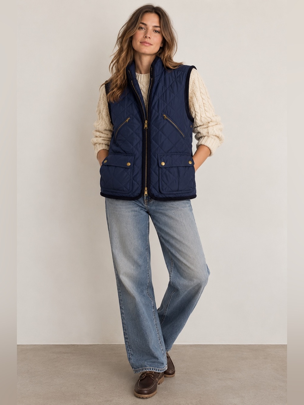Ralph Lauren Navy Quilted Vest Fisherman Coastal Preppy sz large equestrian